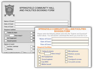 Community hall booking form screenshot